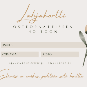 Lahjakortti nuoren osteopaattiseen hoitoon (13 - 18v.)